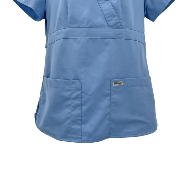 New Grey's Anatomy 3 Pocket Mock Wrap Scrub Top Style 4153 Ciel Blue Small - Picture 5 of 7